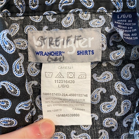 Wrangler Navy Blue Paisley Button Down Shirt Size Large - Picture 2 of 10